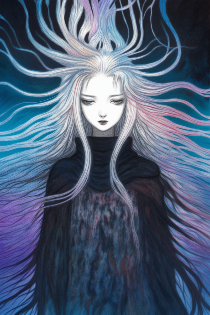 31072355-4125031779-amano yoshitaka, 1girl, (dark dim dramatic atmosphere)+ 8k portrait of a girl with super long aurora hair, hair dissolving+ into.png